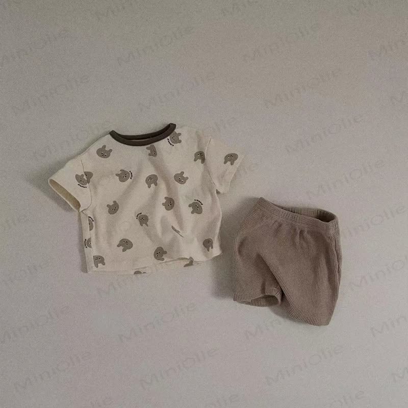 Baby Toddler Cotton Animal Print T-Shirt and Shorts 2 Piece Set - Coffee - 4-5T - image 2
