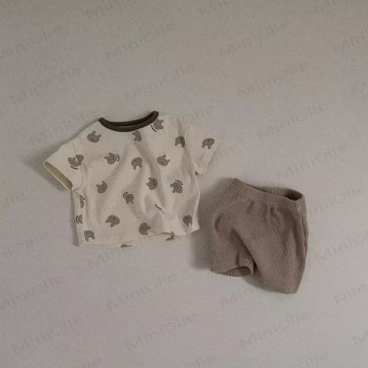 Baby Toddler Cotton Animal Print T-Shirt and Shorts 2 Piece Set - Coffee - 4-5T - image 2