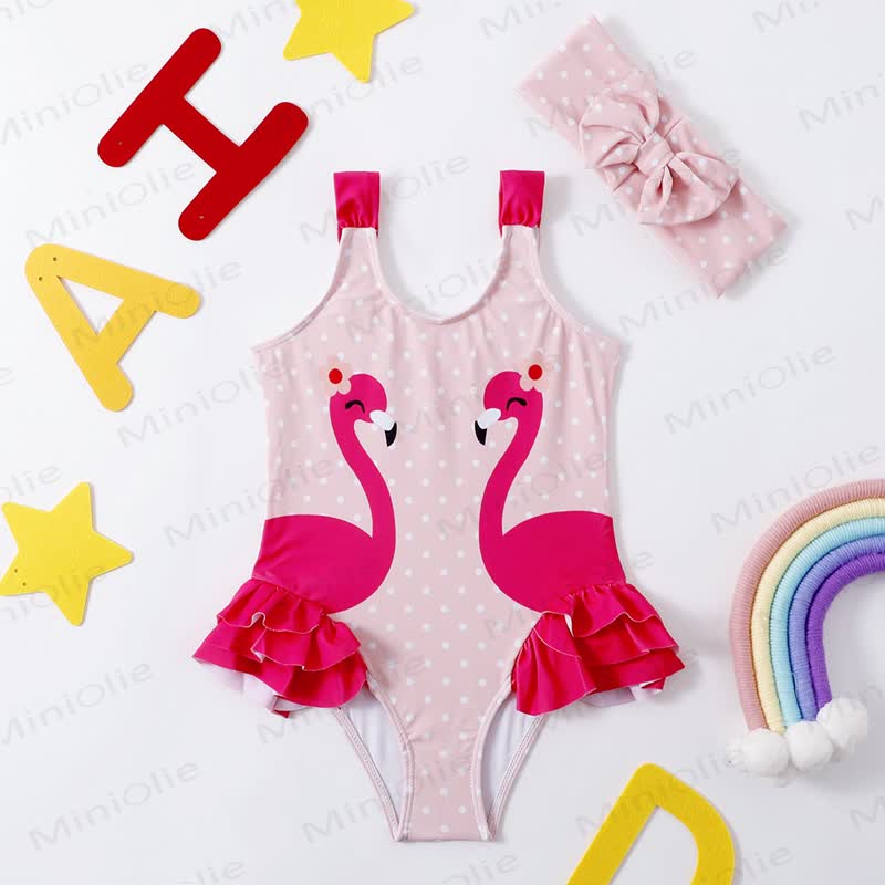 Toddler Girls Ruffle Swim Bodysuit - Pink Dot Flamingo - 4-5T - image 5