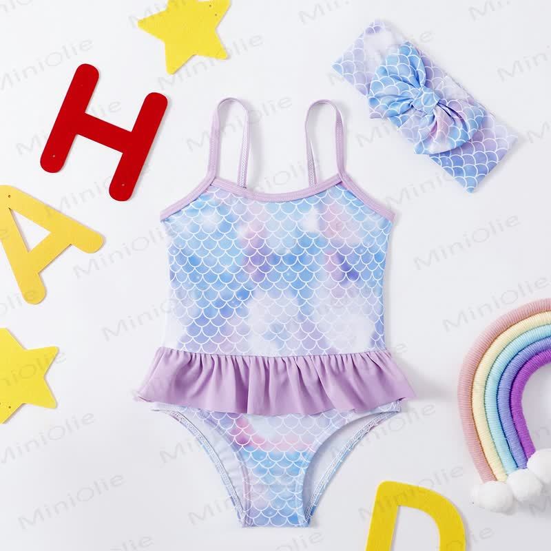 Toddler Girls Ruffle Swim Bodysuit - Purple Fish Scales - 4-5T - image 2