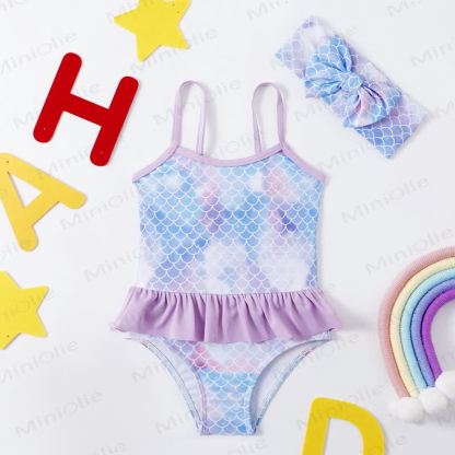 Toddler Girls Ruffle Swim Bodysuit - Purple Fish Scales - 4-5T - image 2