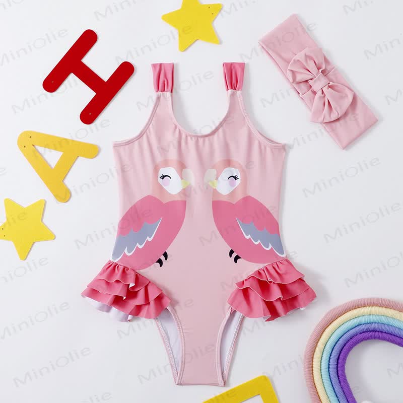 Toddler Girls Ruffle Swim Bodysuit - Pink Flamingo - 4-5T - image 3