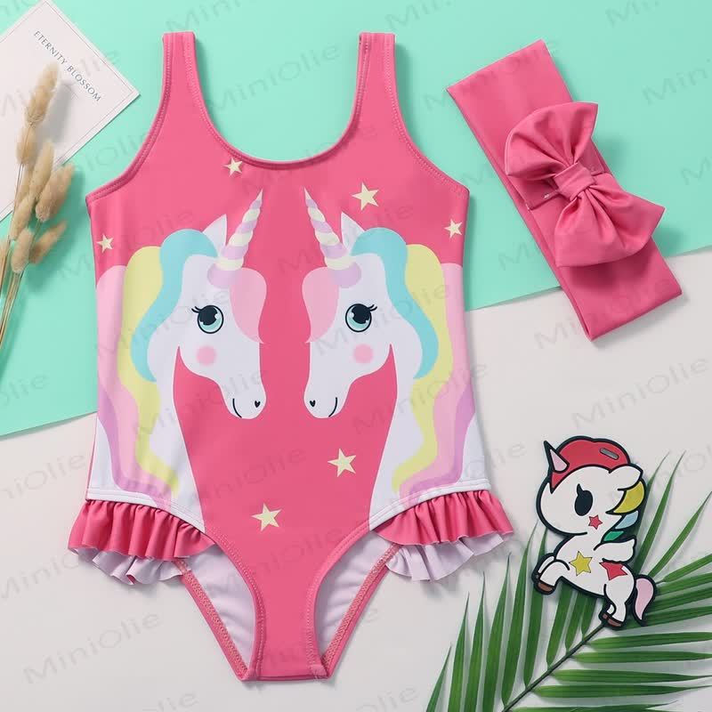 Toddler Girls Ruffle Swim Bodysuit - Red Unicorn - 4-5T - image 6