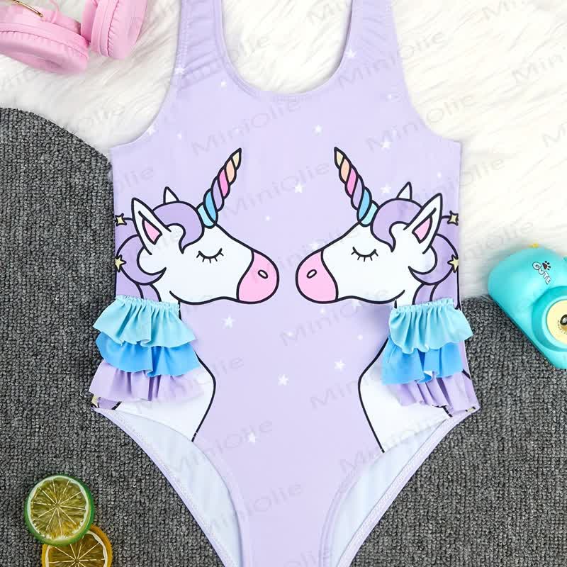 Toddler Girls Ruffle Swim Bodysuit - Purple Unicorn - 4-5T - image 12