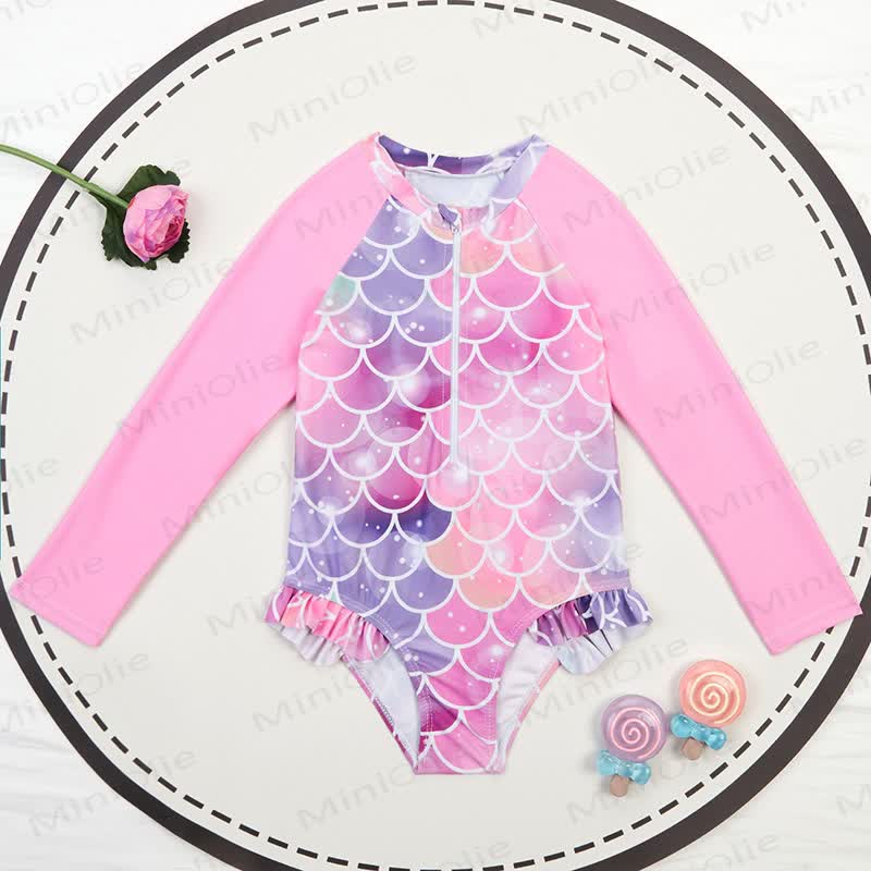 Toddler Girls Ruffle Swim Bodysuit - Pink Fish Scales - 4-5T - image 13