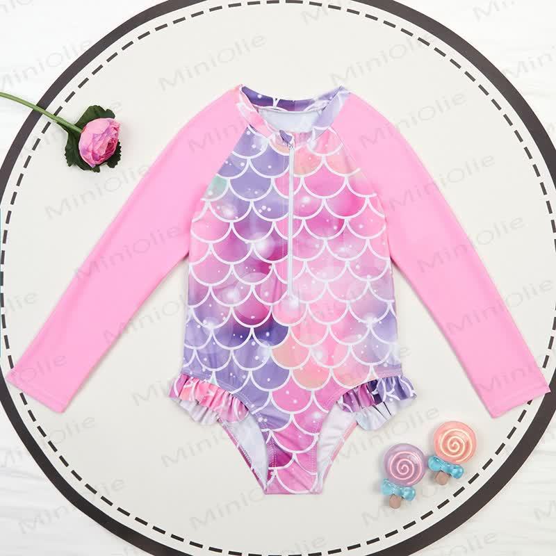 Toddler Girls Ruffle Swim Bodysuit - Pink Fish Scales - 4-5T - image 13