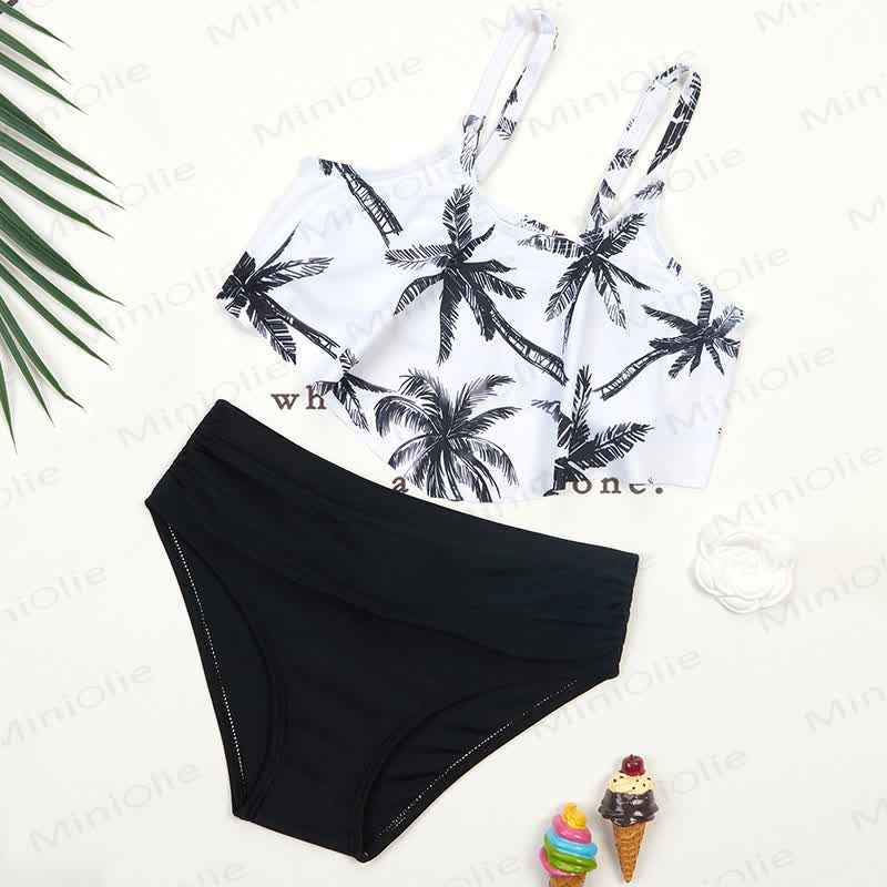 Toddler Girls Ruffle Swim Bodysuit - Black 2-piece Coconut Tree - 4-5T - image 14