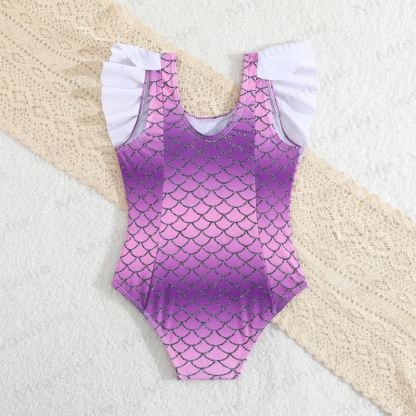 Toddler Girls Ruffle Swim Bodysuit - Red Fish Scales - 4-5T - image 16