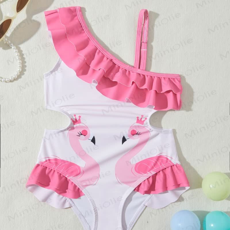Toddler Girls Ruffle Swim Bodysuit - Pink Asymmetrical Flamingo - 4-5T - image 18