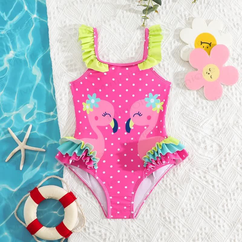 Toddler Girls Ruffle Swim Bodysuit - Pink White Dot Flamingo - 4-5T - image 21