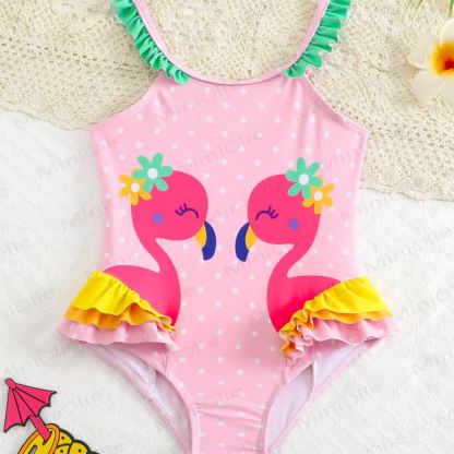 Toddler Girls Ruffle Swim Bodysuit - Light Pink Flamingo - 4-5T - image 24