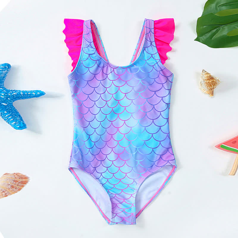 Toddler Kid Girls Mermaid Scale Ruffle Bodysuit Swimwear - Blue - 8Y - image 1