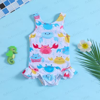 Baby Toddler Girls Sleeveless One Piece Ruffle Swim Bodysuit - White - 4-5T - image 3