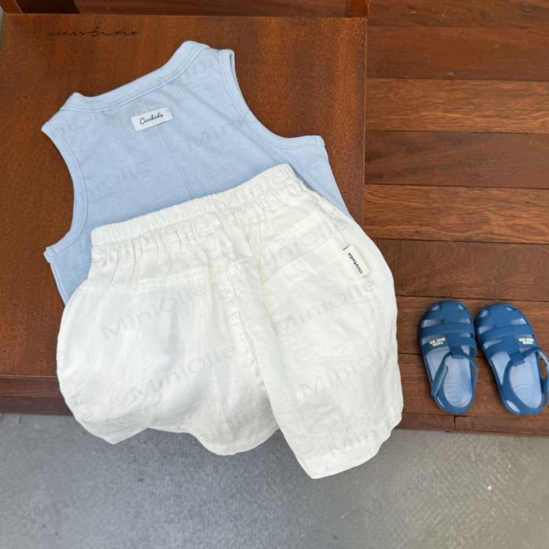 Toddler Kid Solid Color Linen Elastic Waist Shorts or Outwear Top - White Shorts - 10-11T - image 2