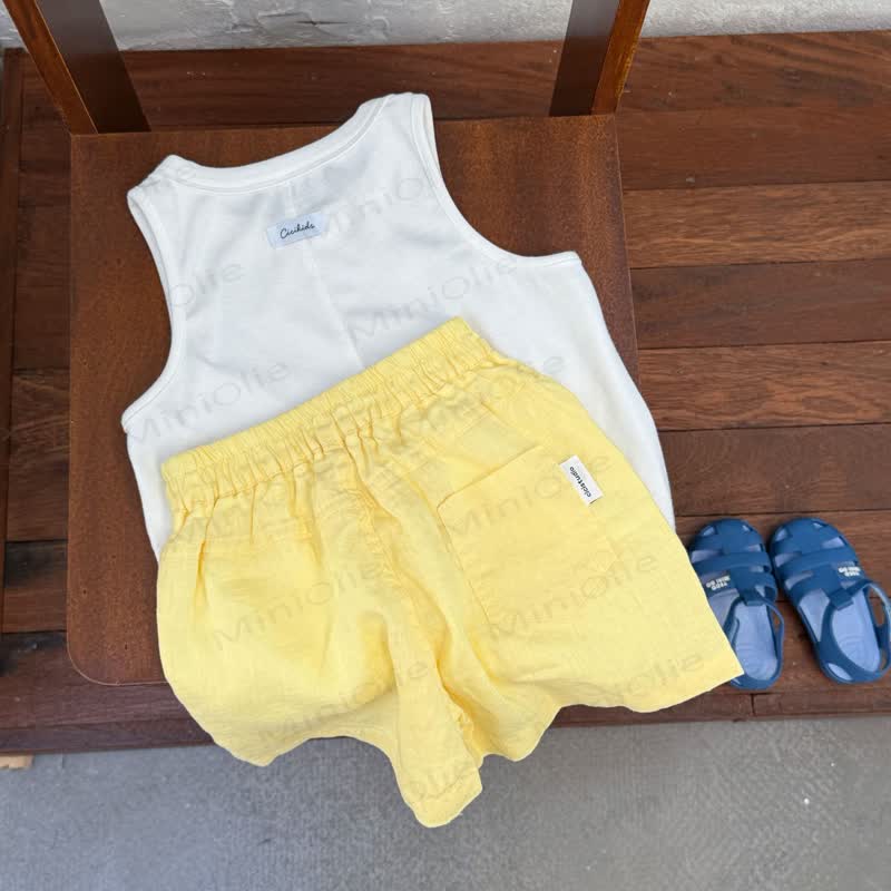 Toddler Kid Solid Color Linen Elastic Waist Shorts or Outwear Top - Yellow Shorts - 10-11T - image 4