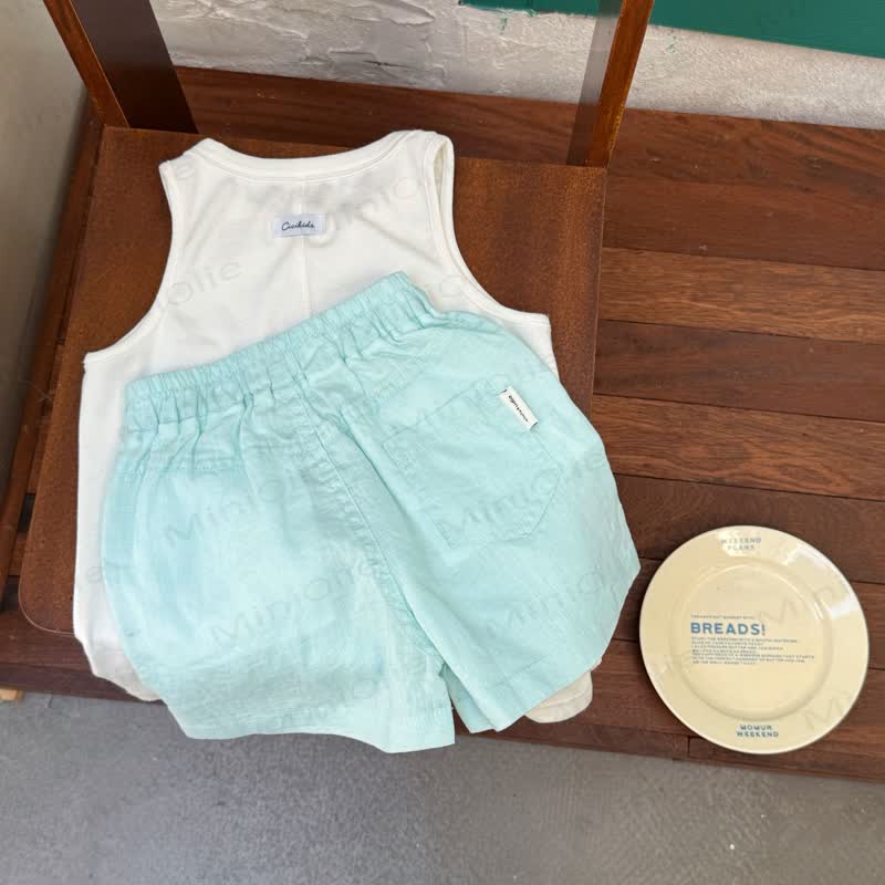 Toddler Kid Solid Color Linen Elastic Waist Shorts or Outwear Top - Green Shorts - 10-11T - image 6