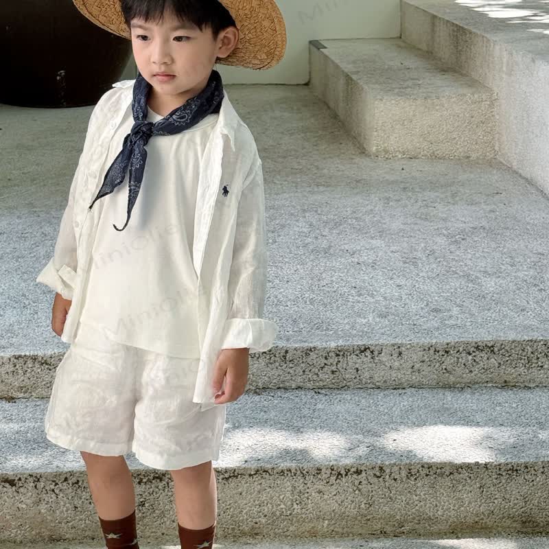Toddler Kid Solid Color Linen Elastic Waist Shorts or Outwear Top - White Top - 10-11T - image 7