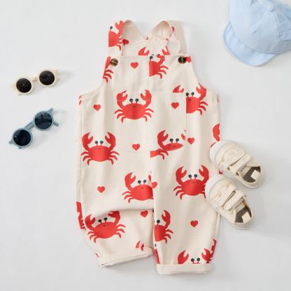 Baby Toddler Beige Crab Print Overalls - image 2