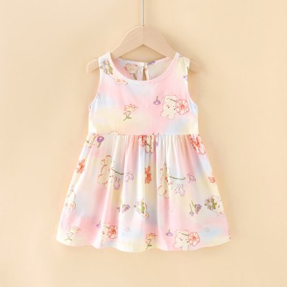 Toddler Girl Floral/Animal Print Summer Dress - Pink Rabbit - 10-11T - image 3