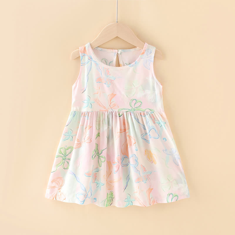 Toddler Girl Floral/Animal Print Summer Dress - Pink&Blue Bow - 10-11T - image 6