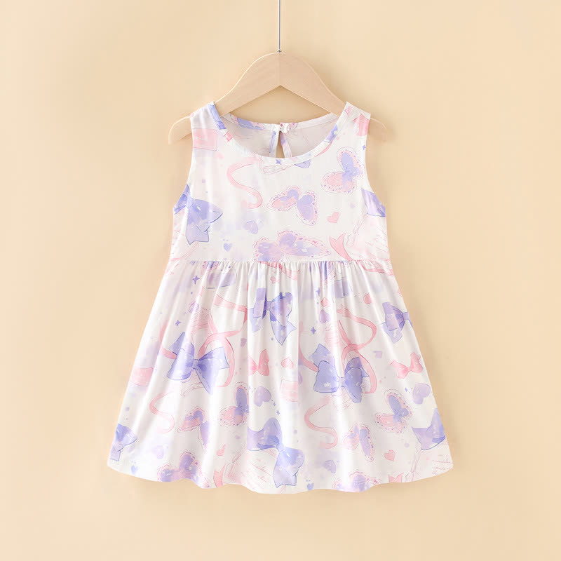 Toddler Girl Floral/Animal Print Summer Dress - Purple Bow - 10-11T - image 7
