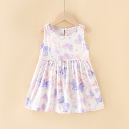 Toddler Girl Floral/Animal Print Summer Dress - Purple Bow - 10-11T - image 7