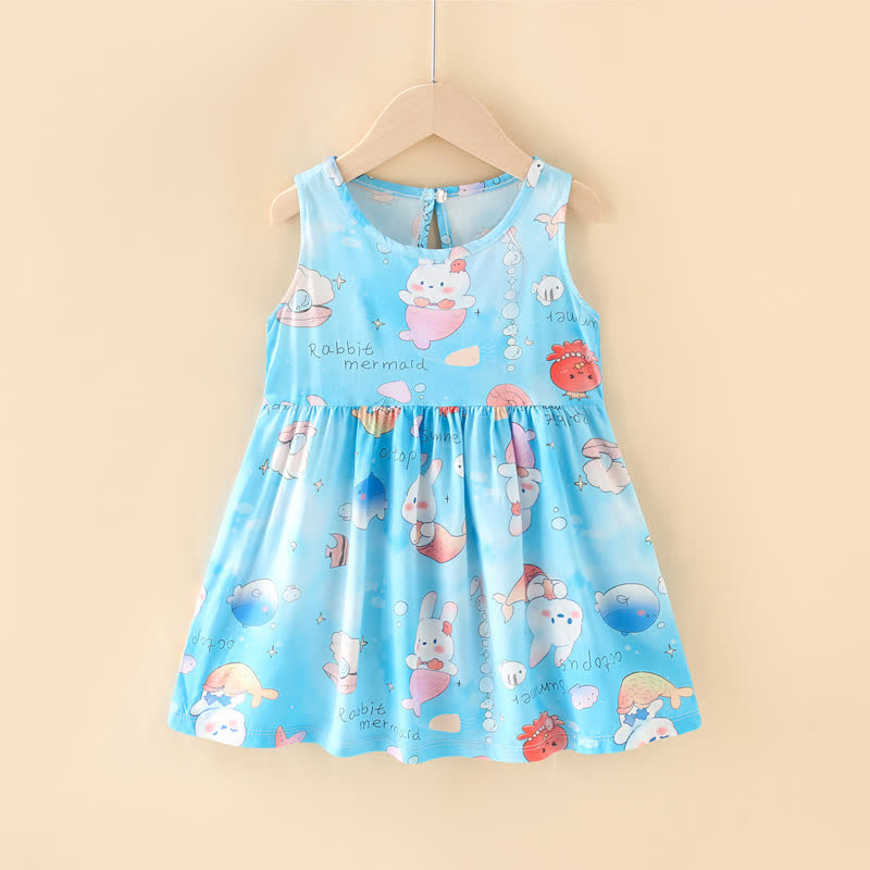 Toddler Girl Floral/Animal Print Summer Dress - Blue Rabbit - 10-11T - image 8