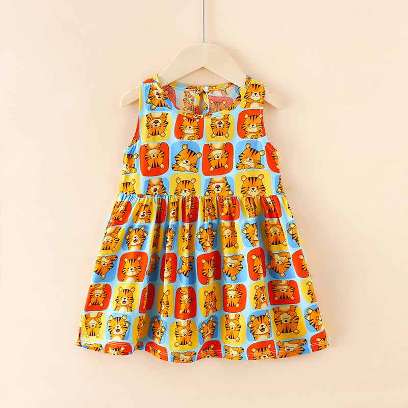 Toddler Girl Floral/Animal Print Summer Dress - Orange Tiger - 10-11T - image 13