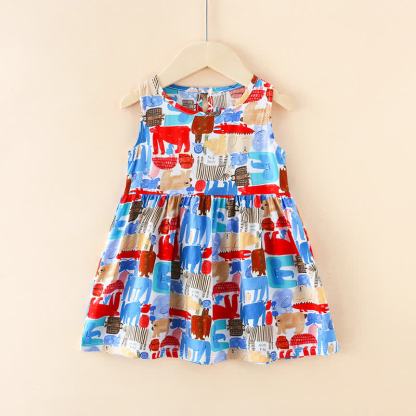 Toddler Girl Floral/Animal Print Summer Dress - Colorful Animals - 10-11T - image 18