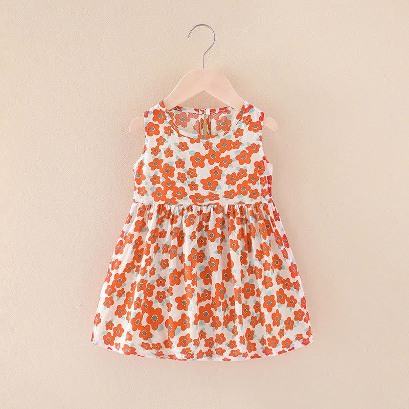 Toddler Girl Floral/Animal Print Summer Dress - Orange Flowers - 10-11T - image 25