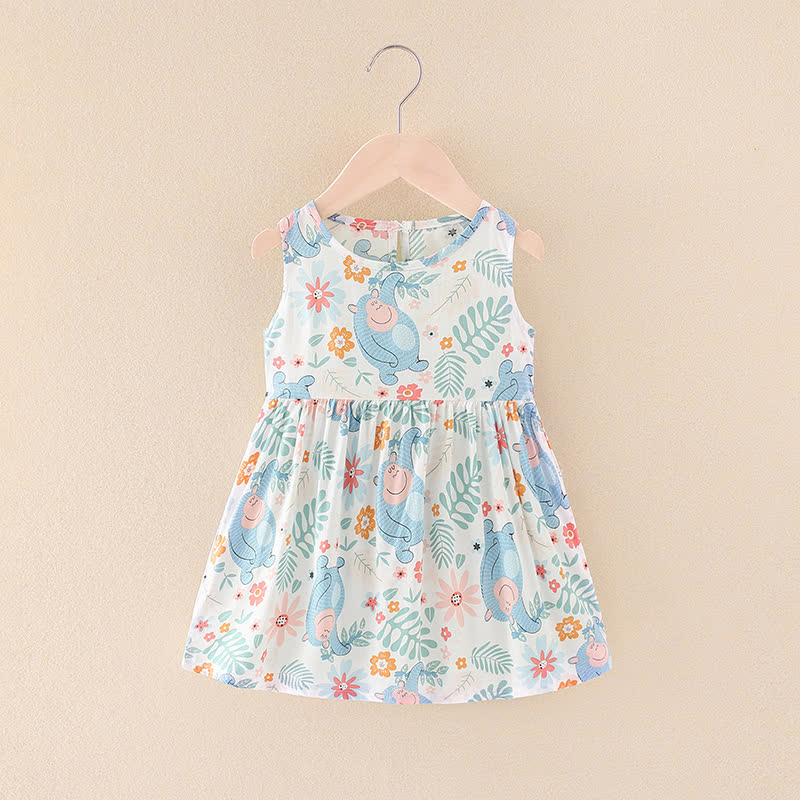 Toddler Girl Floral/Animal Print Summer Dress - Blue Monkey - 10-11T - image 27