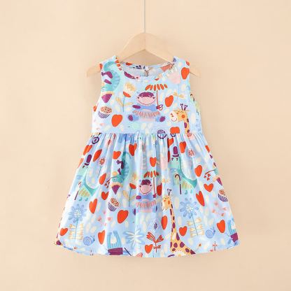 Toddler Girl Floral/Animal Print Summer Dress - Blue Animals - 10-11T - image 32