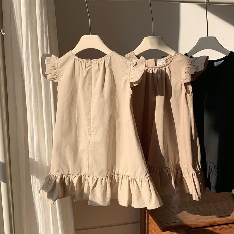 Toddler Girl Solid Color Ruffle Flutter Sleeve Dress - image 5