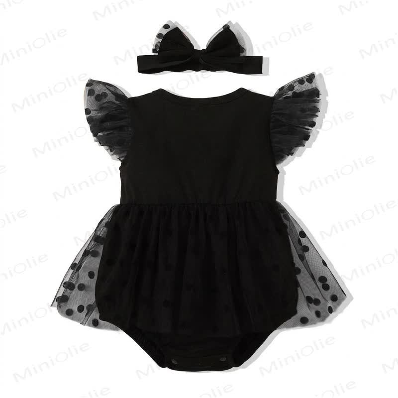 Baby Black Dot Tulle Bodysuit with Headband - image 5