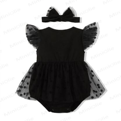 Baby Black Dot Tulle Bodysuit with Headband - image 5