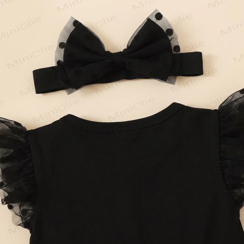 Baby Black Dot Tulle Bodysuit with Headband - image 3