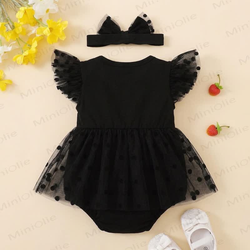 Baby Black Dot Tulle Bodysuit with Headband - image 2