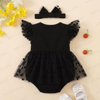 Baby Black Dot Tulle Bodysuit with Headband - image 2