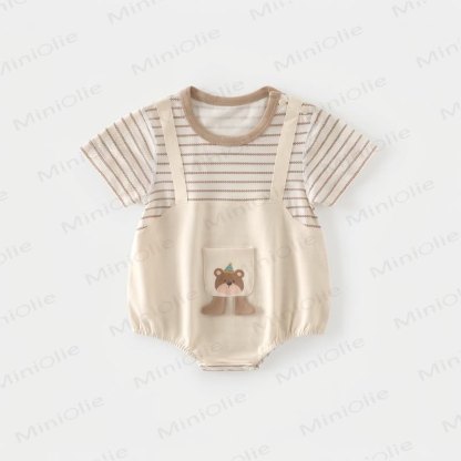 Baby Bear Pocket Stripe Cotton Bodysuit - Beige - 12-18M - image 2