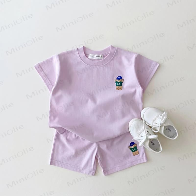 Baby Toddler Cotton Bear Embroidered Tee and Shorts 2-piece Set - Purple - 4-5T - image 5