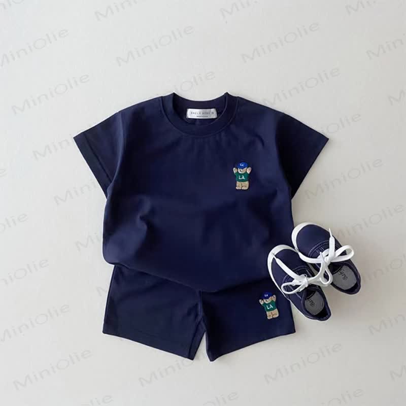 Baby Toddler Cotton Bear Embroidered Tee and Shorts 2-piece Set - Navy - 4-5T - image 3