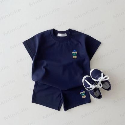 Baby Toddler Cotton Bear Embroidered Tee and Shorts 2-piece Set - Navy - 4-5T - image 3