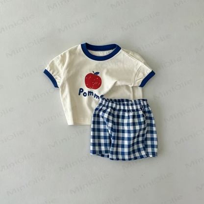 Baby Toddler Apple Print Tee and Plaid Shorts 2 Piece Set - Blue - 4-5T - image 3