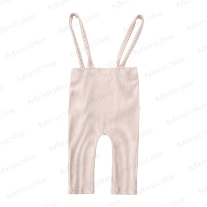 Baby Cotton Ribbed Suspender Pants - Apricot - 18-24M - image 3