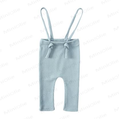 Baby Cotton Ribbed Suspender Pants - Blue - 18-24M - image 2