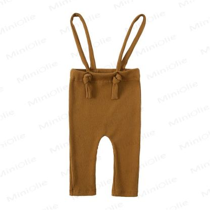 Baby Cotton Ribbed Suspender Pants - Brown - 18-24M - image 4