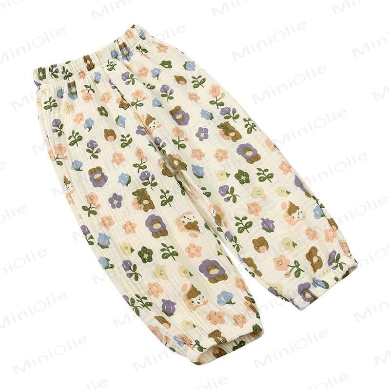 Kids Tales Toddler Floral Cotton Balloon Pants - Beige Flower Bear - 8-9T - image 12