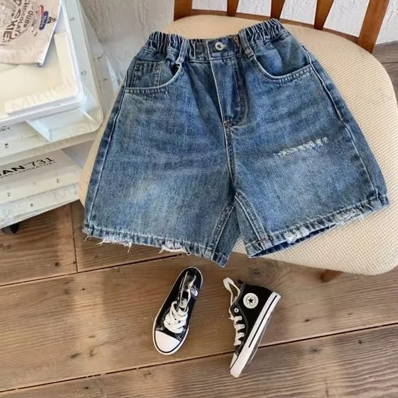 Toddler Kid Washed Denim Solid Navy Shorts - image 3