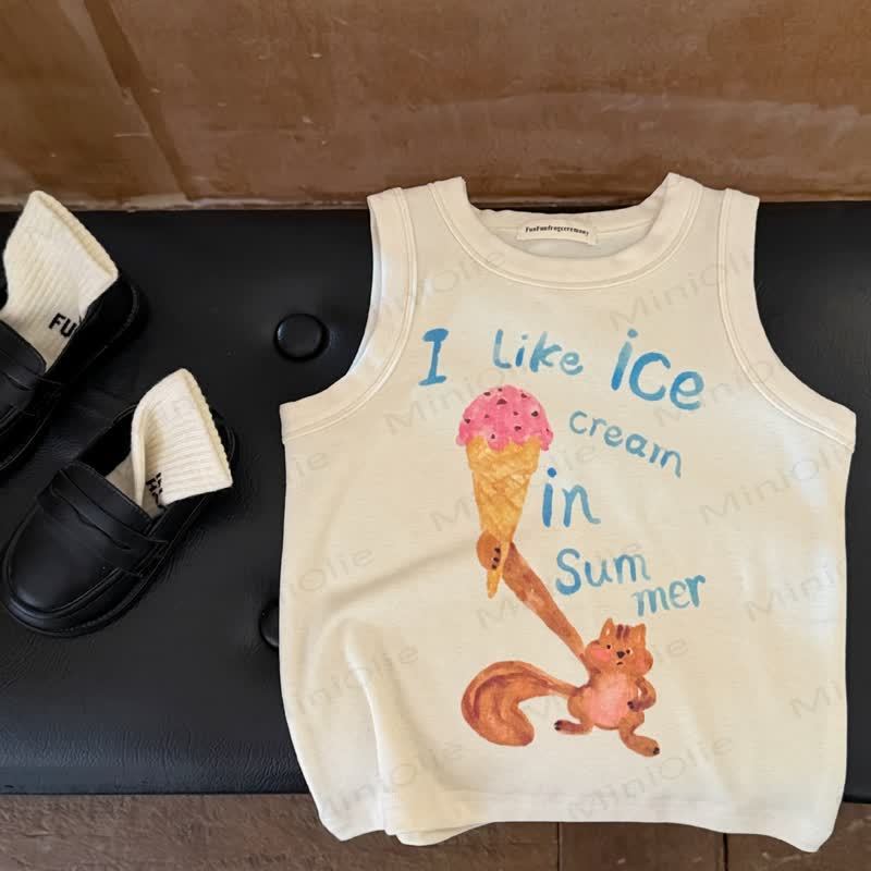 Toddler Kid Cotton Animal Print Tank Top - White Ice Cream - 8-9T - image 3