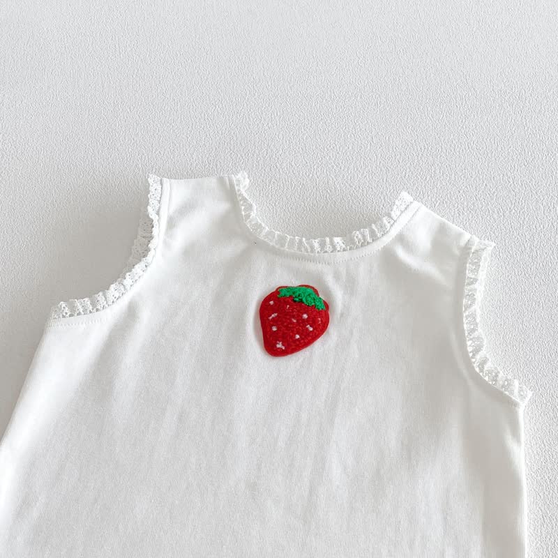 Baby Girl White&Red Strawberry Top and Shorts 2-piece Sleeveless Set - image 2